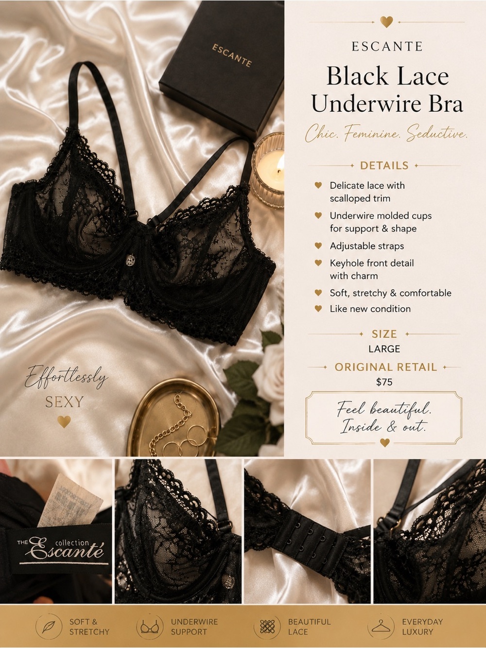 Chic Black Lace Underwire Bra - Picture 2 of 16